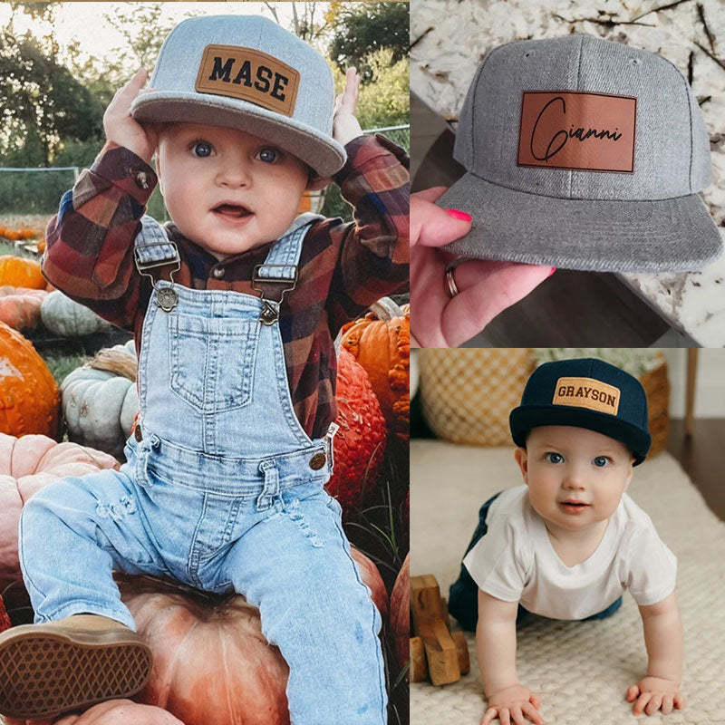 Personalized Toddler Hat, Custom Leather Patch Hat Baby Ball Cap