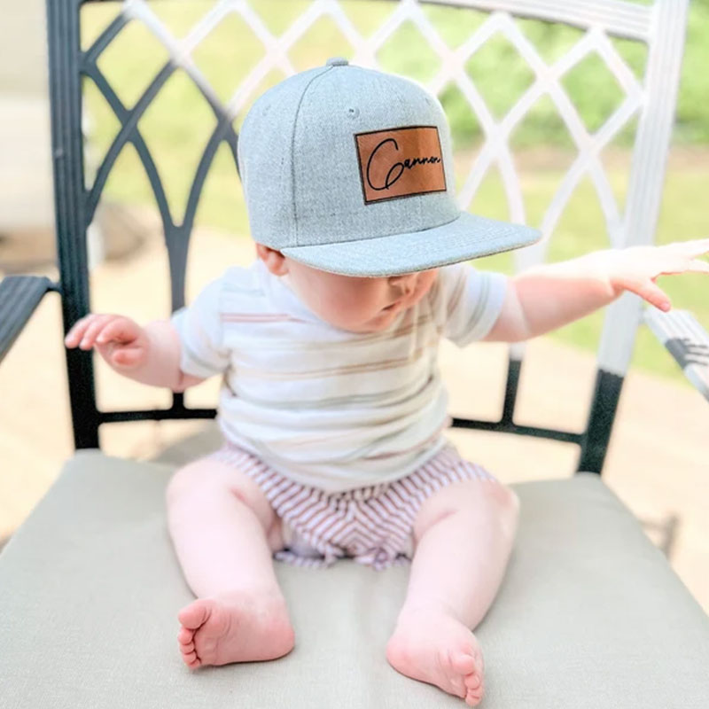 Personalized Toddler Hat, Custom Leather Patch Hat Baby Ball Cap