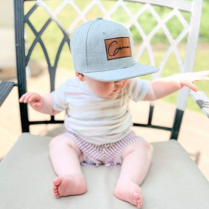 Personalized Toddler Hat, Custom Leather Patch Hat Baby Ball Cap