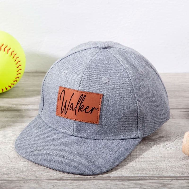 Personalized Toddler Hat, Custom Leather Patch Hat Baby Ball Cap