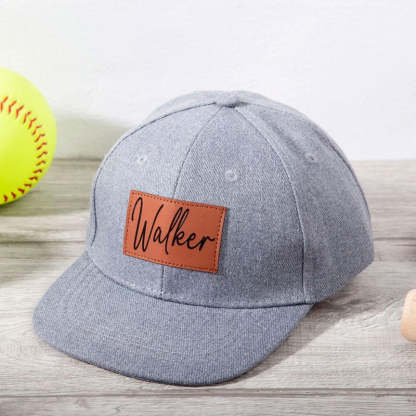 Personalized Toddler Hat, Custom Leather Patch Hat Baby Ball Cap