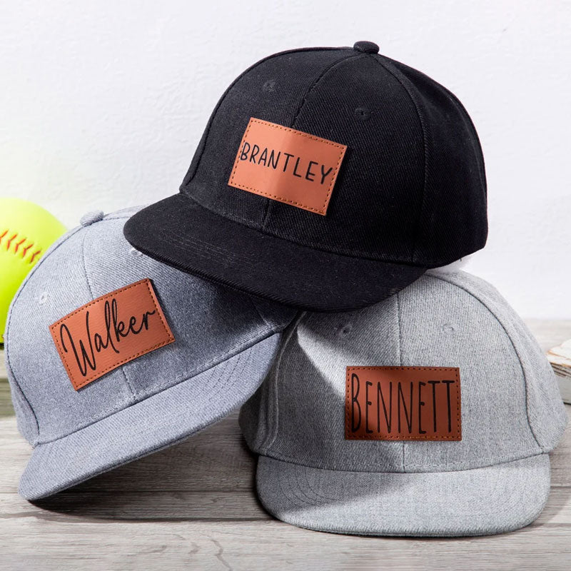 Personalized Toddler Hat, Custom Leather Patch Hat Baby Ball Cap