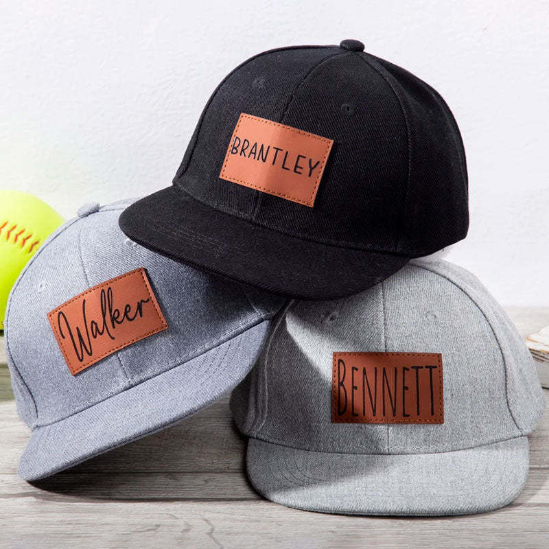 Personalized Toddler Hat, Custom Leather Patch Hat Baby Ball Cap