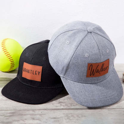 Personalized Toddler Hat, Custom Leather Patch Hat Baby Ball Cap