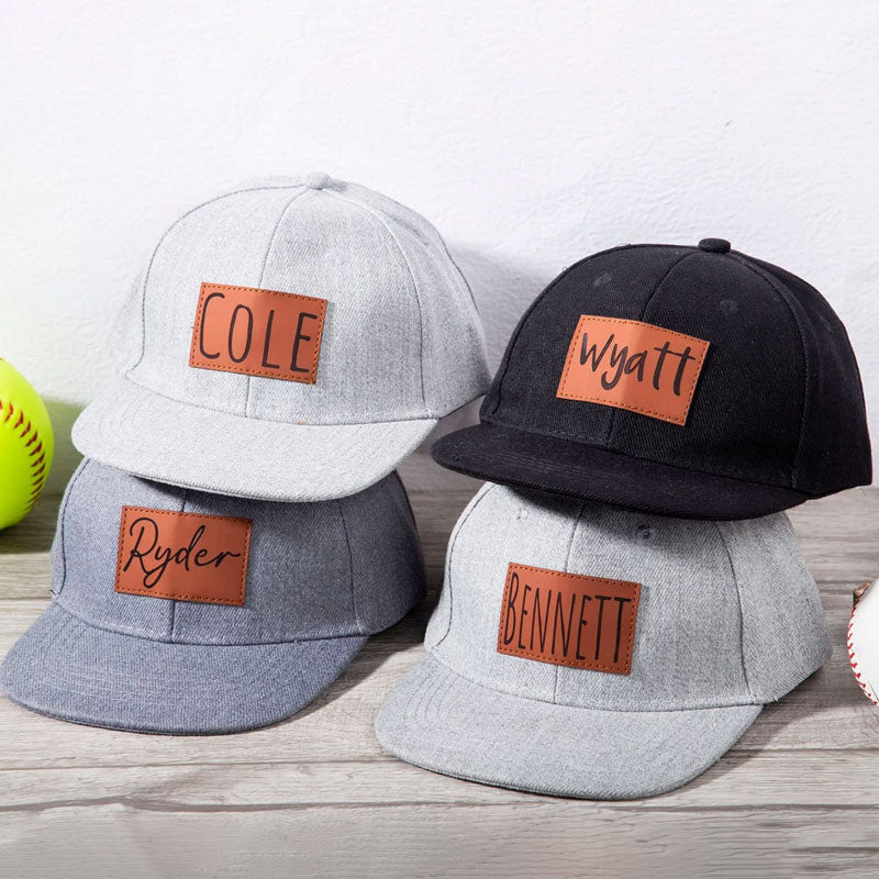Personalized Toddler Hat, Custom Leather Patch Hat Baby Ball Cap