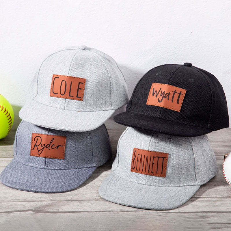 Personalized Toddler Hat, Custom Leather Patch Hat Baby Ball Cap
