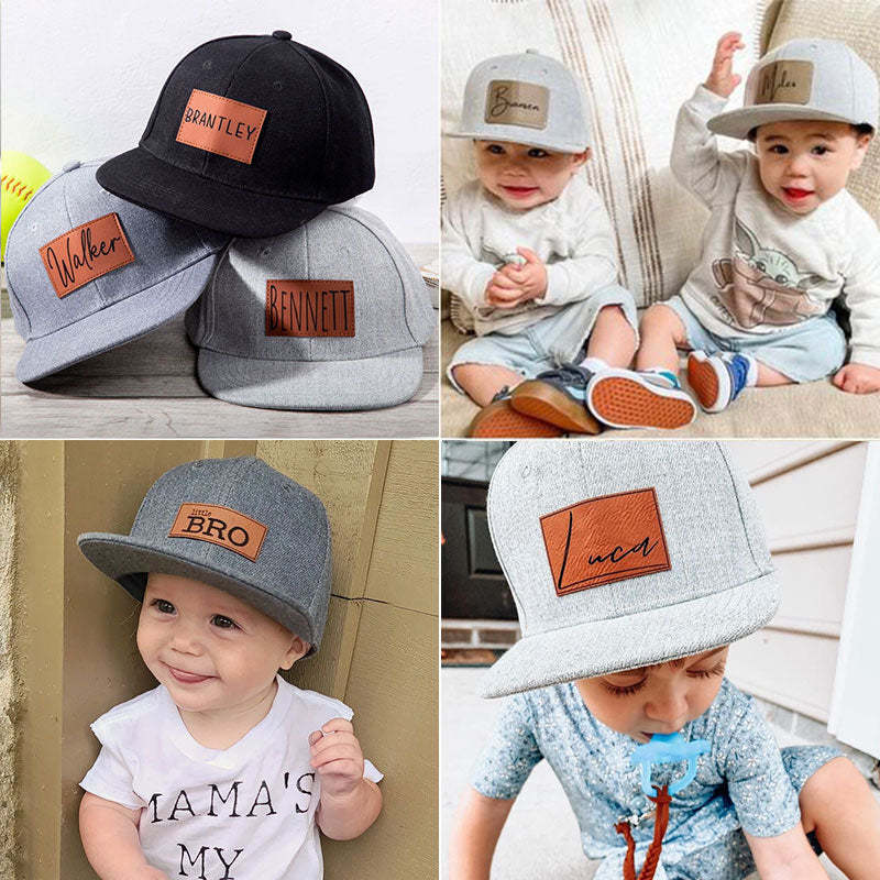 Personalized Toddler Hat, Custom Leather Patch Hat Baby Ball Cap