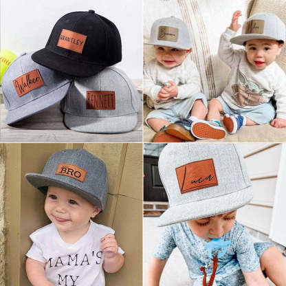 Personalized Toddler Hat, Custom Leather Patch Hat Baby Ball Cap