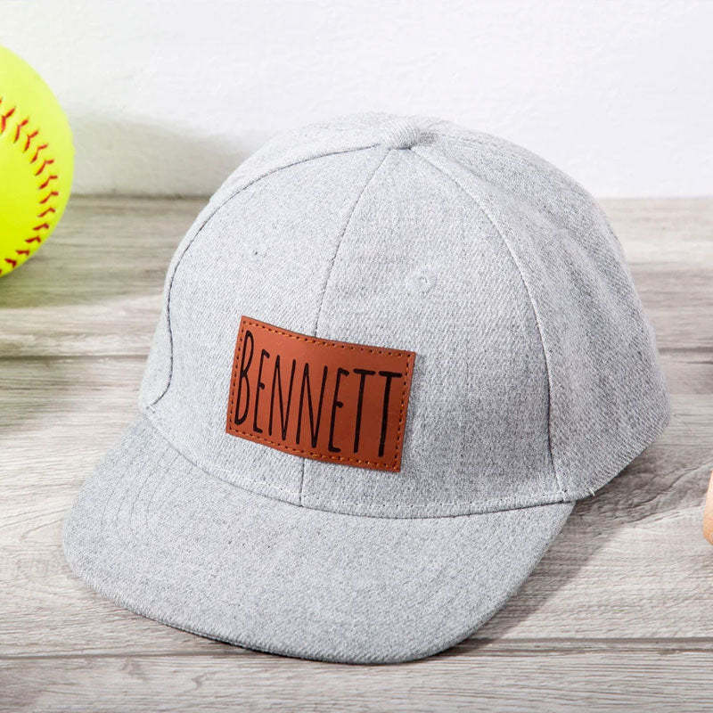 Personalized Toddler Hat, Custom Leather Patch Hat Baby Ball Cap
