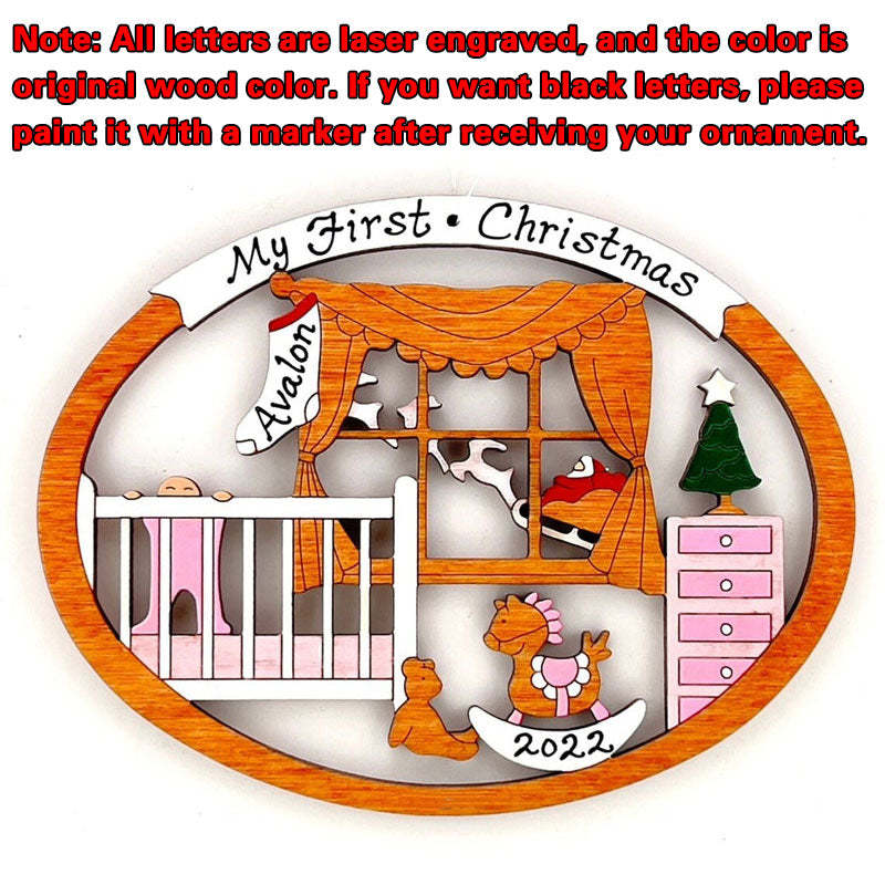 Personalized First Christmas Ornament for Baby Boy or Girl Wood