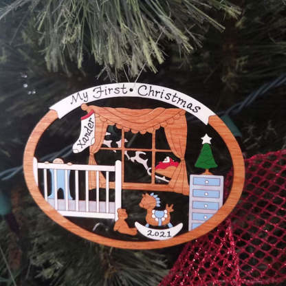 Personalized First Christmas Ornament for Baby Boy or Girl Wood