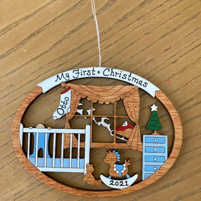Personalized First Christmas Ornament for Baby Boy or Girl Wood