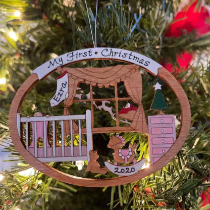 Personalized First Christmas Ornament for Baby Boy or Girl Wood