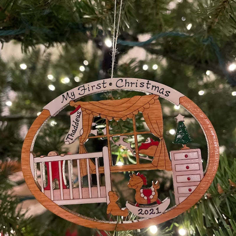Personalized First Christmas Ornament for Baby Boy or Girl Wood