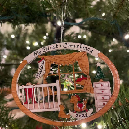 Personalized First Christmas Ornament for Baby Boy or Girl Wood