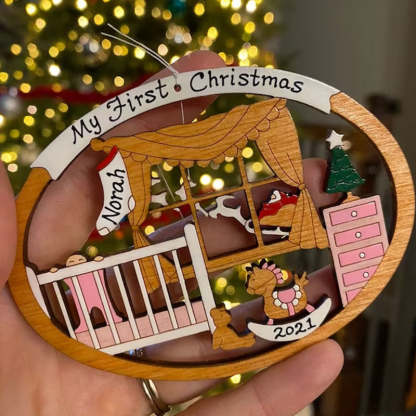 Personalized First Christmas Ornament for Baby Boy or Girl Wood