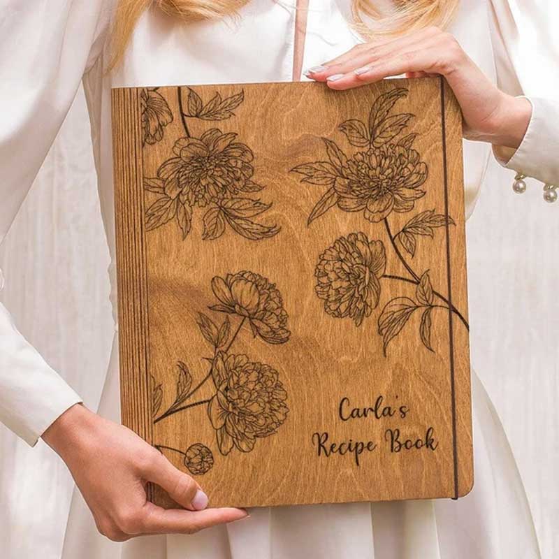 Blank Recipe Book For Mom Custom Journal Wooden CookBook