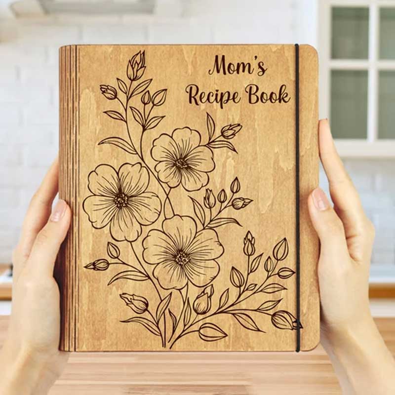Personalized WOODEN Engraved Recipe Book for Mom Cookbook