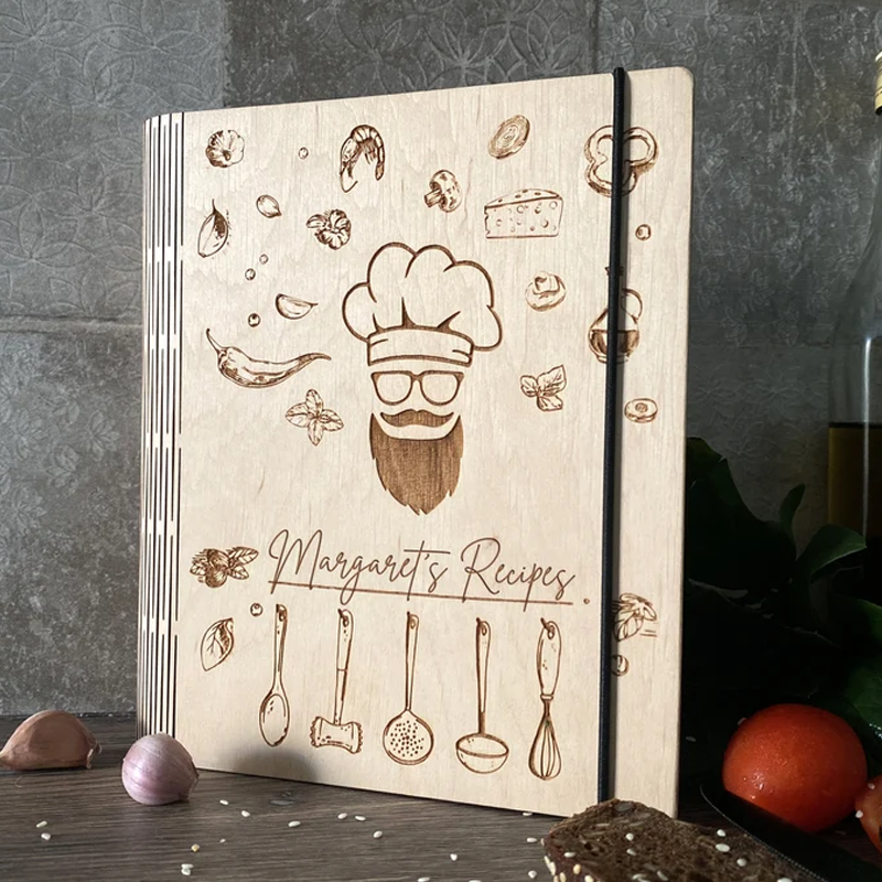 Personalized Wooden Recipe Book Binder Engraved Family Gift