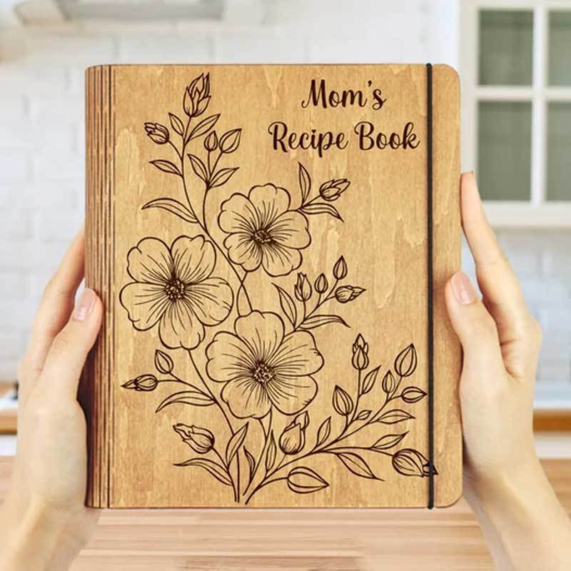 Personalized WOODEN Engraved Recipe Book for Mom Cookbook