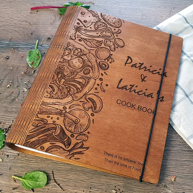 Personalized Wooden Recipe Book Binder Engraved Family Gift