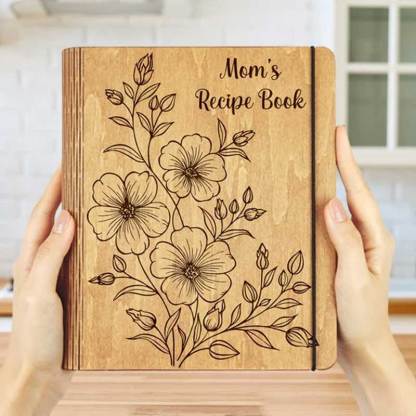 Personalized WOODEN Engraved Recipe Book for Mom Cookbook