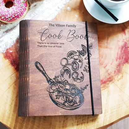 Personalized Wooden Recipe Book Binder Engraved Family Gift