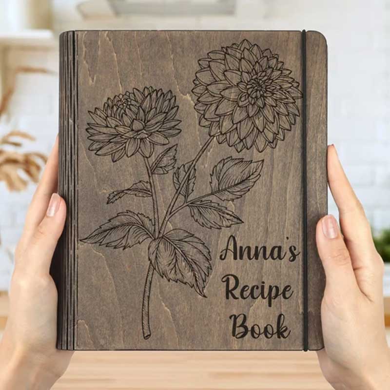 Personalized WOODEN Engraved Recipe Book for Mom Cookbook