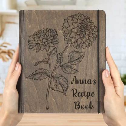 Personalized WOODEN Engraved Recipe Book for Mom Cookbook