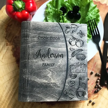 Personalized Wooden Recipe Book Binder Engraved Family Gift