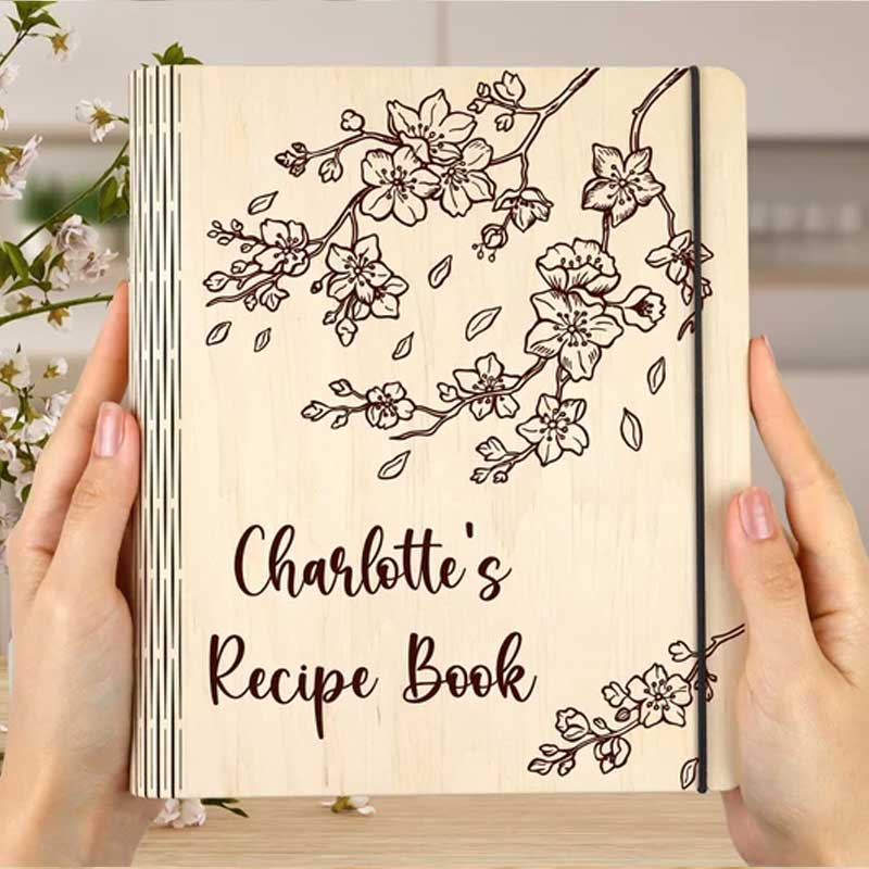 Personalized WOODEN Engraved Recipe Book for Mom Cookbook