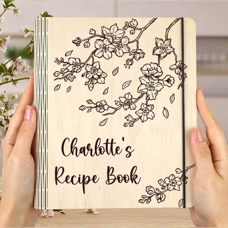 Personalized WOODEN Engraved Recipe Book for Mom Cookbook