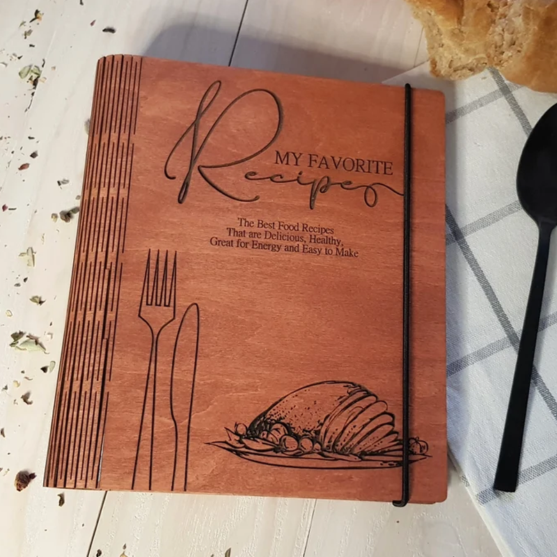 Personalized Wooden Recipe Book Binder Engraved Family Gift