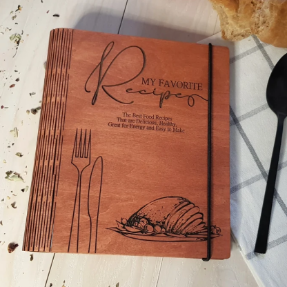 Personalized Wooden Recipe Book Binder Engraved Family Gift