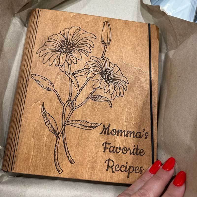 Personalized WOODEN Engraved Recipe Book for Mom Cookbook