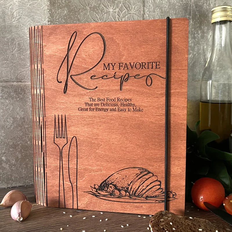 Personalized Wooden Recipe Book Binder Engraved Family Gift
