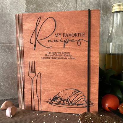 Personalized Wooden Recipe Book Binder Engraved Family Gift