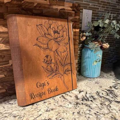 Personalized WOODEN Engraved Recipe Book for Mom Cookbook