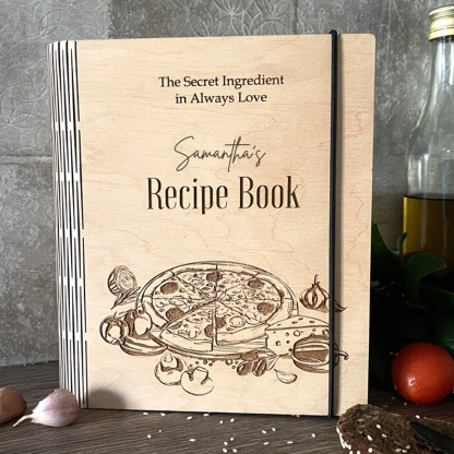Personalized Wooden Recipe Book Binder Engraved Family Gift