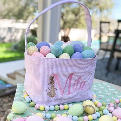 Seersucker Easter Basket Personalized Embroidered Monogrammed with Peter Rabbit