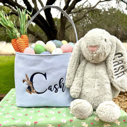 Seersucker Easter Basket Personalized Embroidered Monogrammed with Peter Rabbit