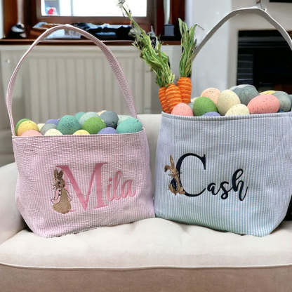 Seersucker Easter Basket Personalized Embroidered Monogrammed with Peter Rabbit
