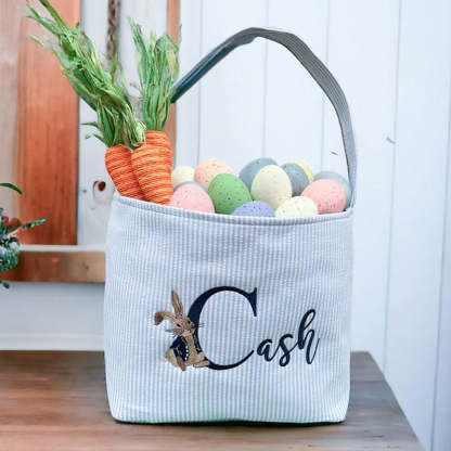 Seersucker Easter Basket Personalized Embroidered Monogrammed with Peter Rabbit