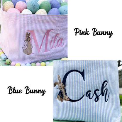 Seersucker Easter Basket Personalized Embroidered Monogrammed with Peter Rabbit