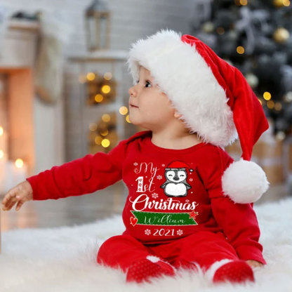 Personalized My 1st Christmas Penguin Baby Grow and Hat Set Outfit