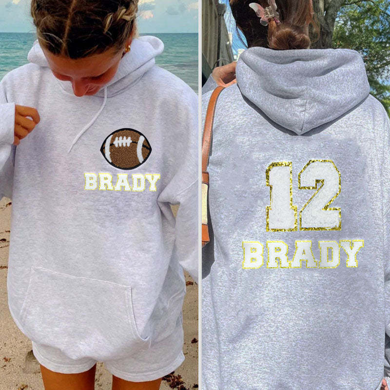 Personalized Oversized Sports Hoodie, Chenille Patch Sweatshirt with Name and Number, Game Day Hoodie