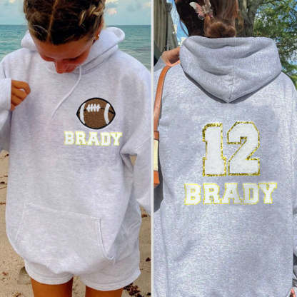 Personalized Oversized Sports Hoodie, Chenille Patch Sweatshirt with Name and Number, Game Day Hoodie
