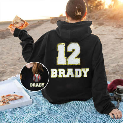 Personalized Oversized Sports Hoodie, Chenille Patch Sweatshirt with Name and Number, Game Day Hoodie
