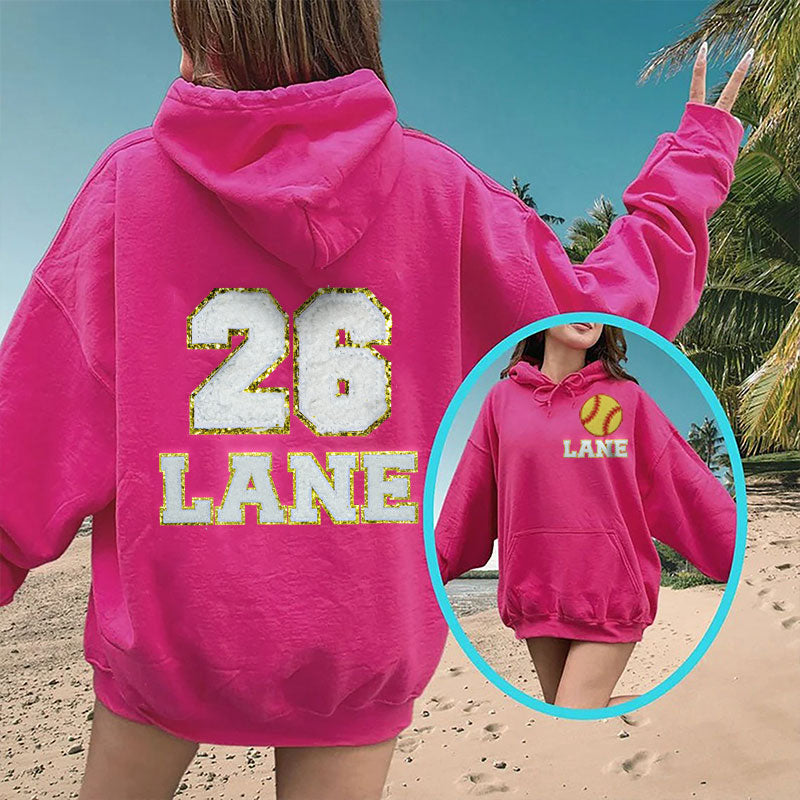 Personalized Oversized Sports Hoodie, Chenille Patch Sweatshirt with Name and Number, Game Day Hoodie