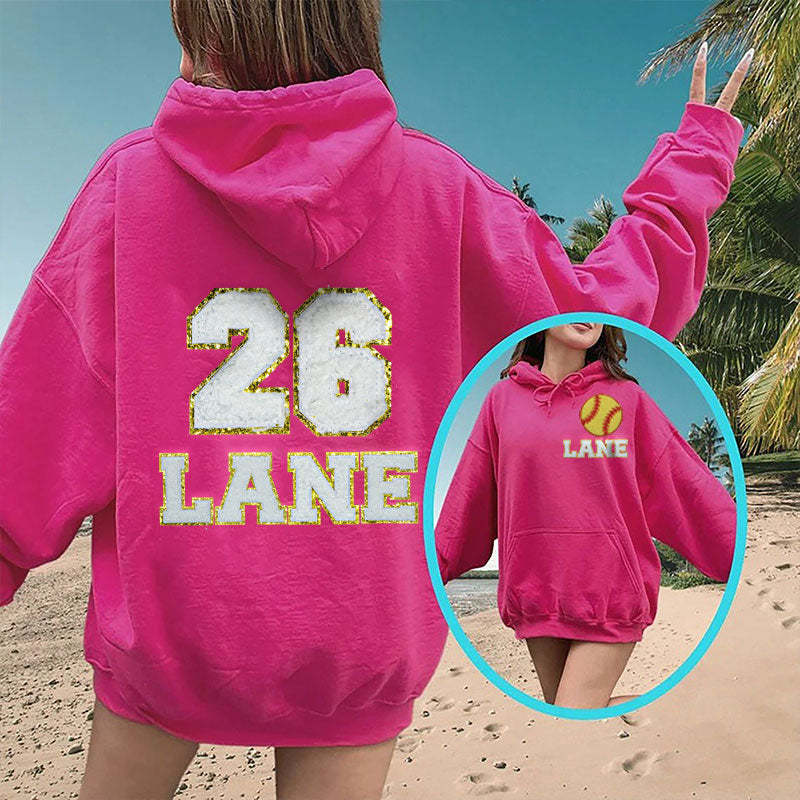 Personalized Oversized Sports Hoodie, Chenille Patch Sweatshirt with Name and Number, Game Day Hoodie